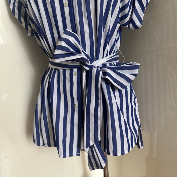 J.Crew Button Front Tie Waist Top in Bold Stripe Cotton Poplin sz S - Picture 7 of 12